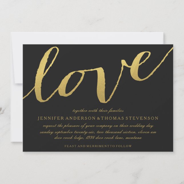 INVITACIÓN DE BODA NEGRA DE ORO MODA (Anverso)