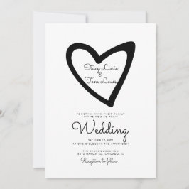 Invitación de boda negra dibujada con corazón vali