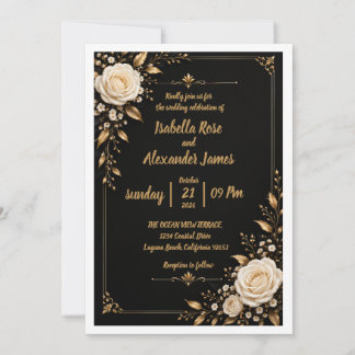 Invitación de boda negra marfil