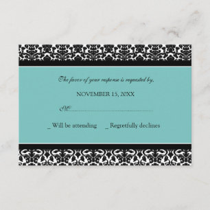 Invitación de boda negra verde azulada de RSVP del