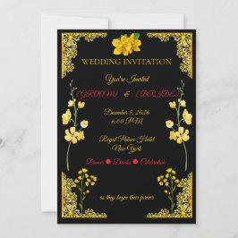 Invitación de Boda Negra y Dorada