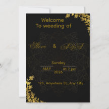 Invitación de boda negra y dorada | Lujo elegante