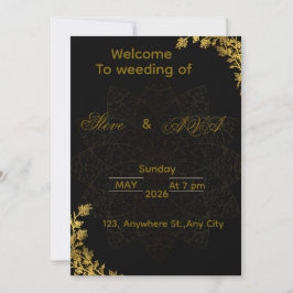 Invitación de boda negra y dorada | Lujo elegante