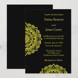 Invitación de boda negro de Mandala dorada