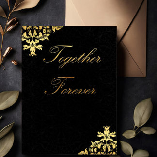Invitación de boda negro y dorado Juntos para Siem