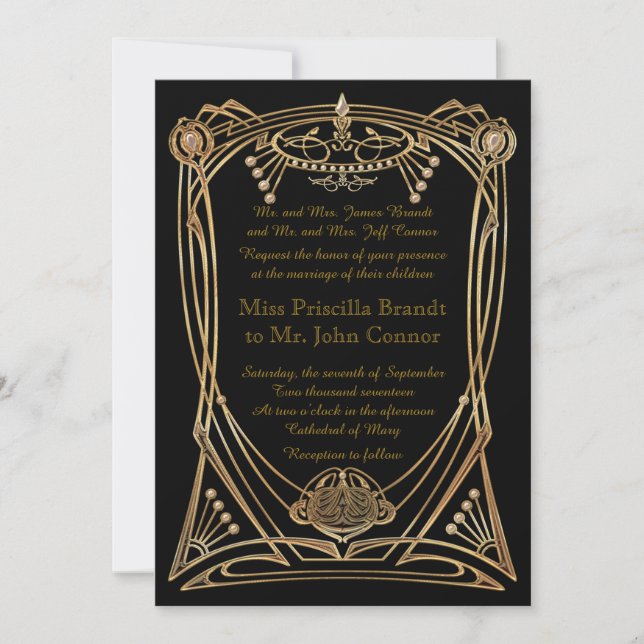 Invitación de boda negro y oro (Anverso)