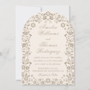 Invitación de boda neutral con caligrafía romántic