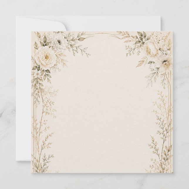 Invitación de Boda Neutral con Florales Refinados (Reverso)