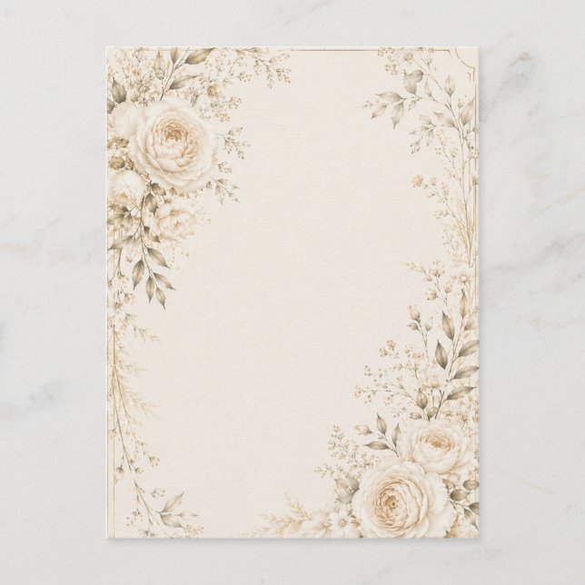 Invitación de Boda Neutral con Florales Refinados (Anverso)