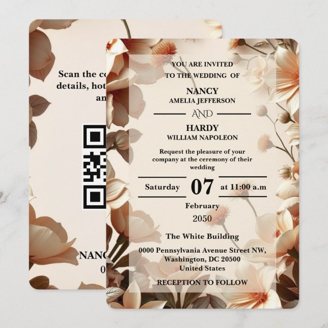 Invitación de Boda Neutral Floral Escultural (Anverso / Reverso)