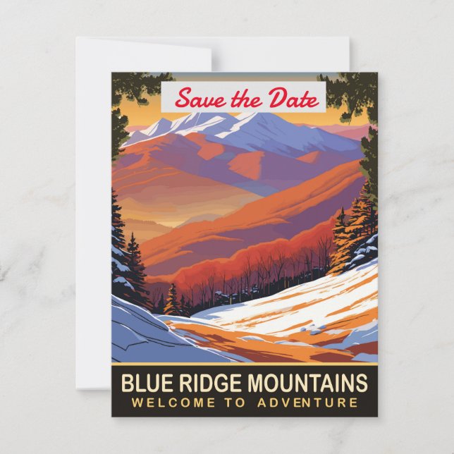 Invitación de boda nevada en las montañas Blue Rid (Anverso)