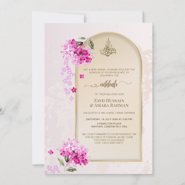 Invitación de boda Nikkah de lujo | Hortensias (Anverso)