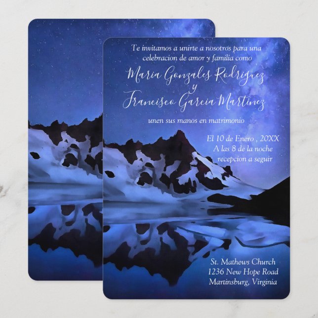 Invitación de Boda Noche Estrellada en la Montaña (Anverso / Reverso)