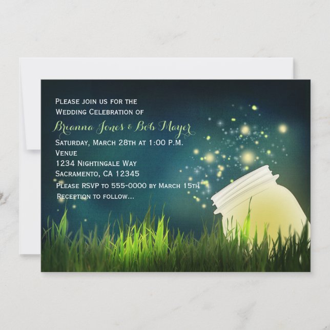 Invitación de boda nocturna con tarro de Mason y l (Anverso)