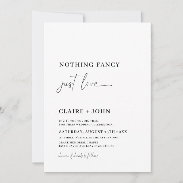 Invitación de boda Nothing Fancy Just Love (Anverso)