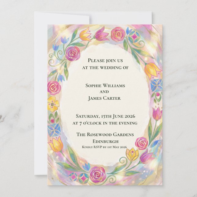 Invitación de boda Nouveau de flores silvestres co (Anverso)