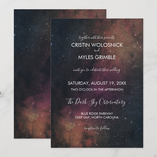 Invitación de boda Nova Night Sky (Anverso / Reverso)