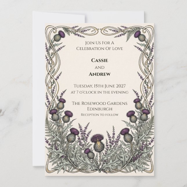 Invitación de boda Nudo Celta Cardo (Anverso)