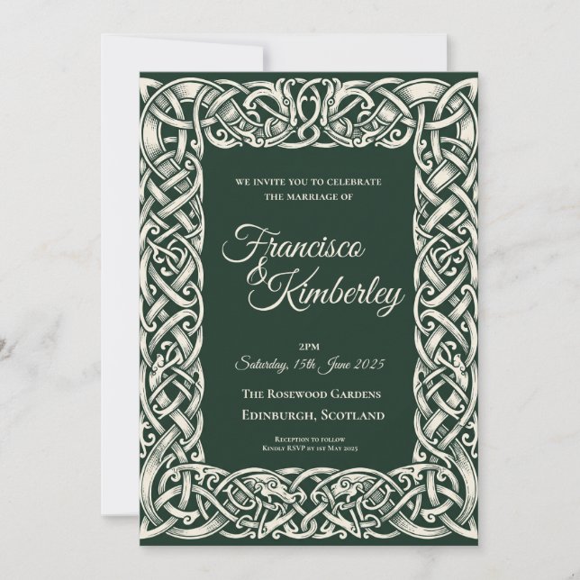 Invitación de boda Nudo Céltico Esmeralda (Anverso)
