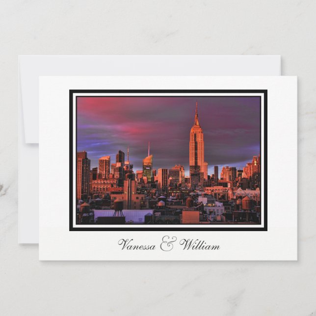 Invitación de boda NYC Skyline ESB Atardecer Surre (Anverso)