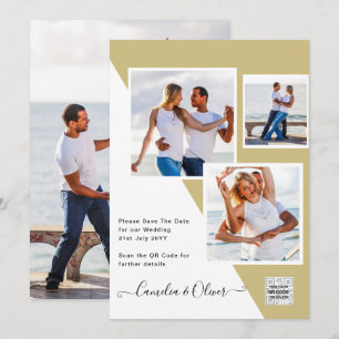 Invitación de boda o aviso de fecha de oro con cód