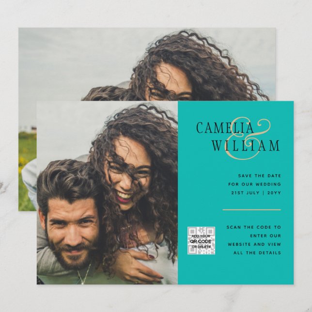 Invitación de boda o guardar fecha con código QR F (Anverso / Reverso)