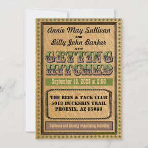 Invitación de boda occidental con tipografía vinta