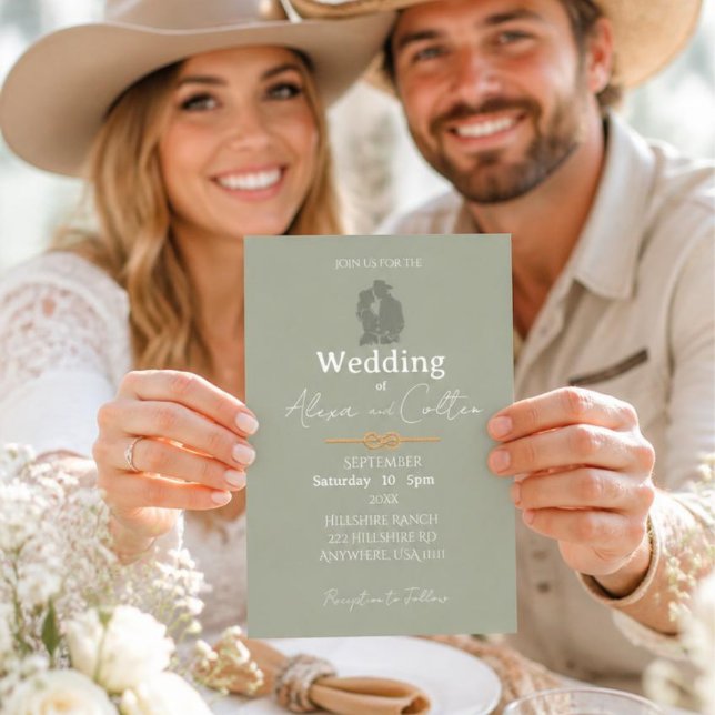 Invitación de boda occidental minimalista Sage (Subido por el creador)