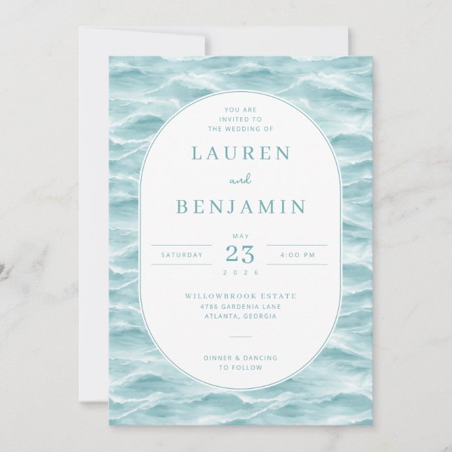 Invitación de boda Ola Azul Serena (Anverso)
