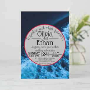 Invitación de boda olas de azul océano elegante