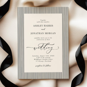 Invitación de boda Old Money con rayas negras