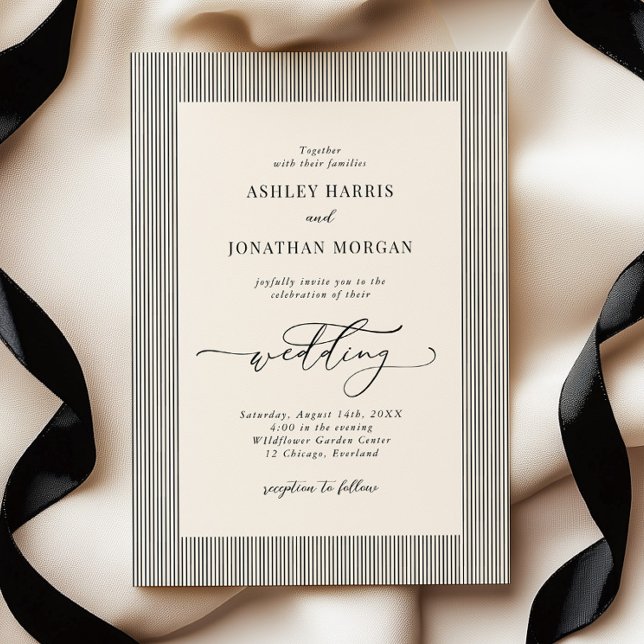 Invitación de boda Old Money con rayas negras (Subido por el creador)