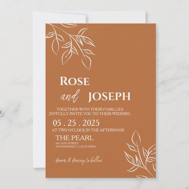 Invitación de Boda Old Money Marrón Sonrosado (Anverso)