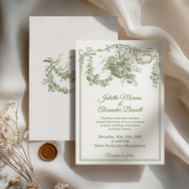 Invitación de boda Olive Sage Toile de Jouy París