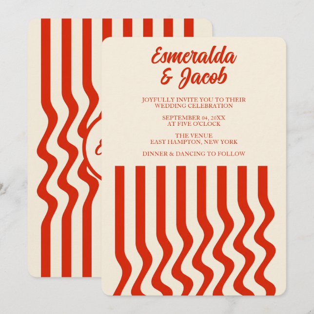 Invitación de boda ondulada de terracota minimalis (Anverso / Reverso)