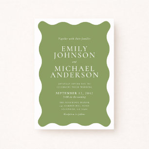 Invitación de boda ondulada verde salvia