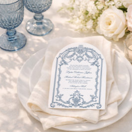 Invitación de boda ornamentada azul francés barroc
