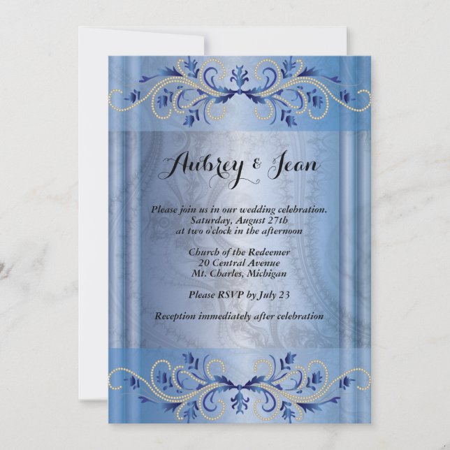 Invitación de boda ornamentada de color verde clar (Anverso)