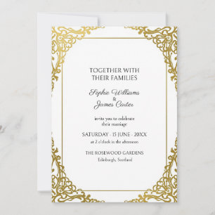 Invitación de boda ornamentada en marfil dorado pa