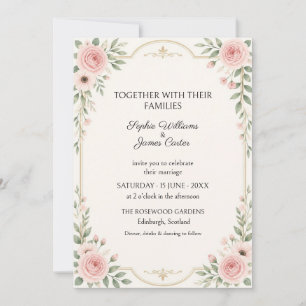 Invitación de boda ornamentada en rosa dorado rubo