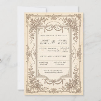 Invitación de boda ornamentada vintage