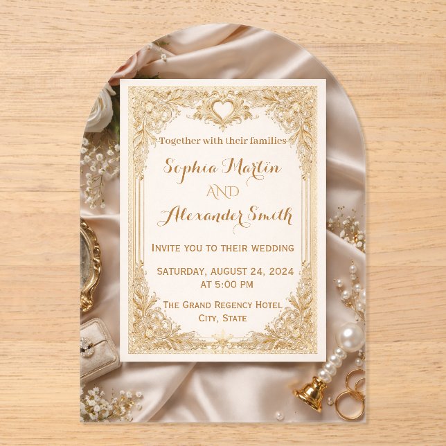 Invitación de Boda Ornata de Oro de Lujo (Anverso)