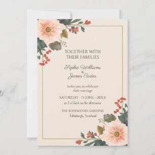 Invitación de boda oro flor silvestre coral meloco
