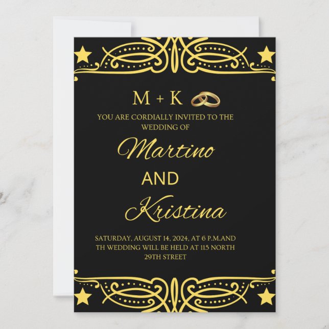 INVITACIÓN DE BODA Oro y Negro (Anverso)