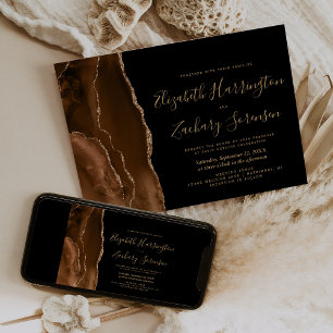 Invitación de boda oscura de ágata dorada marrón m