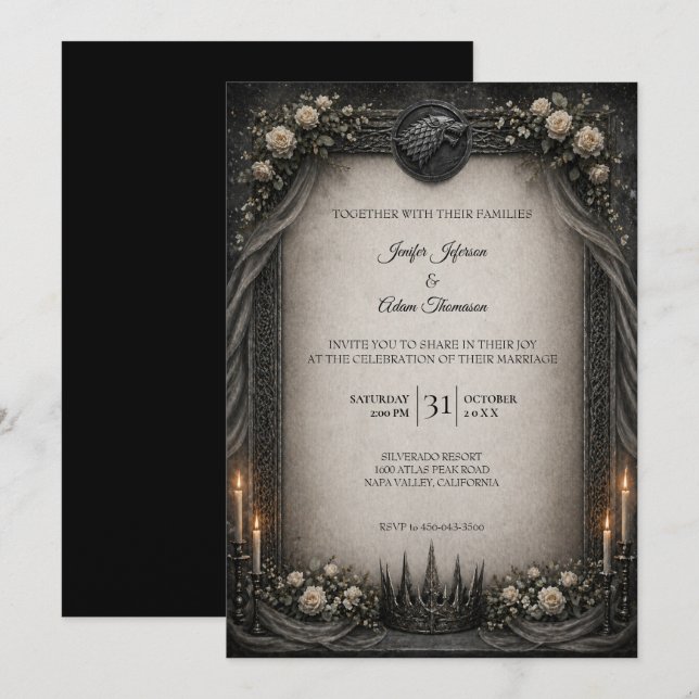 Invitación de boda oscura de GOT gótica de Hallowe (Anverso / Reverso)