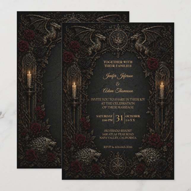 Invitación de boda oscura de GOT gótica de Hallowe (Anverso / Reverso)