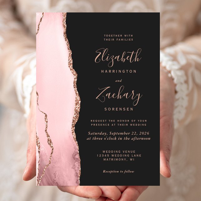 Invitación de boda oscura rosa dorado rubor Ágata (Subido por el creador)