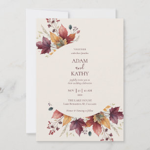 Invitación de Boda Otoñal con Hoja de Arce Rústica