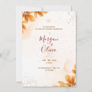 Invitación de boda otoñal elegante con anillos de 